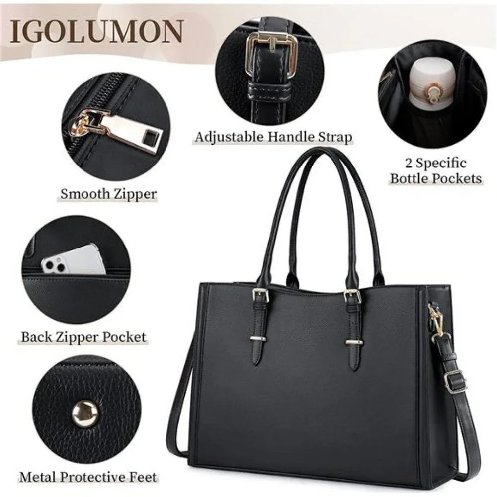 Women's Laptop Bag Waterproof Tote Bag, Black, 15.6 inch
